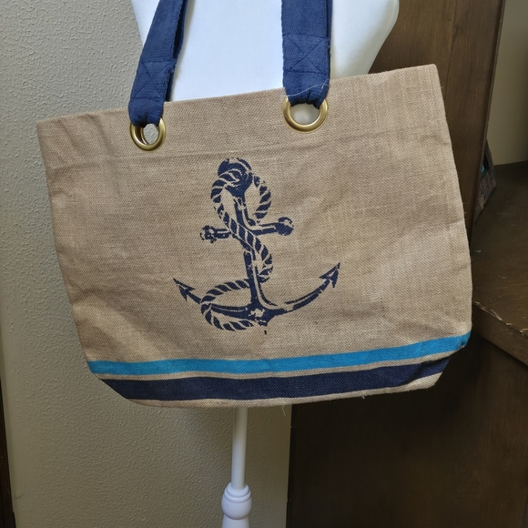 Source Unknown Tan and Blue Anchor Shoulder Bag - Picture 1 of 3